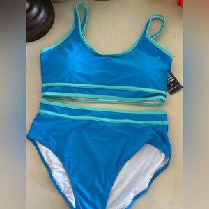 Blooming Jelly Blue and Aqua Two piece swimsuit Set large